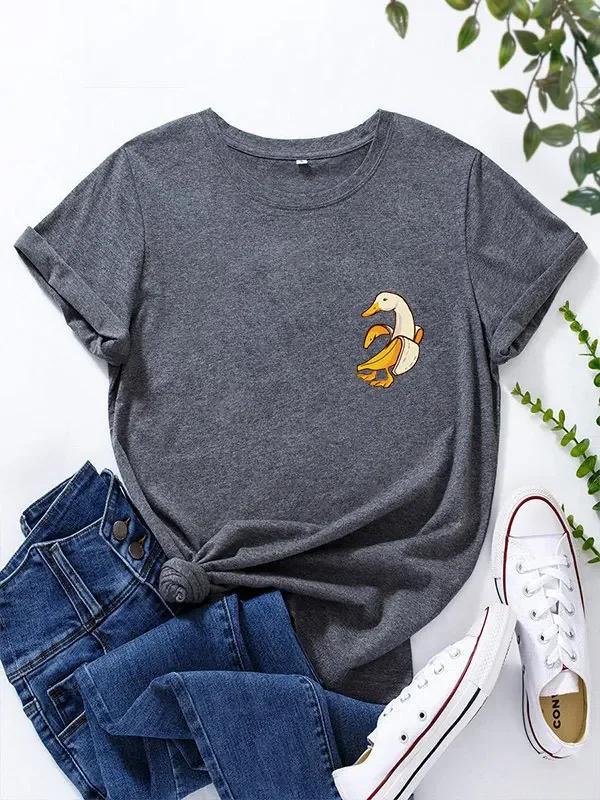 Funny Banana Duck Print T Shirt Women Short Sleeve O Neck Loose Tshirt Summer Women Tee Shirt Tops Clothes Camisetas Mujer