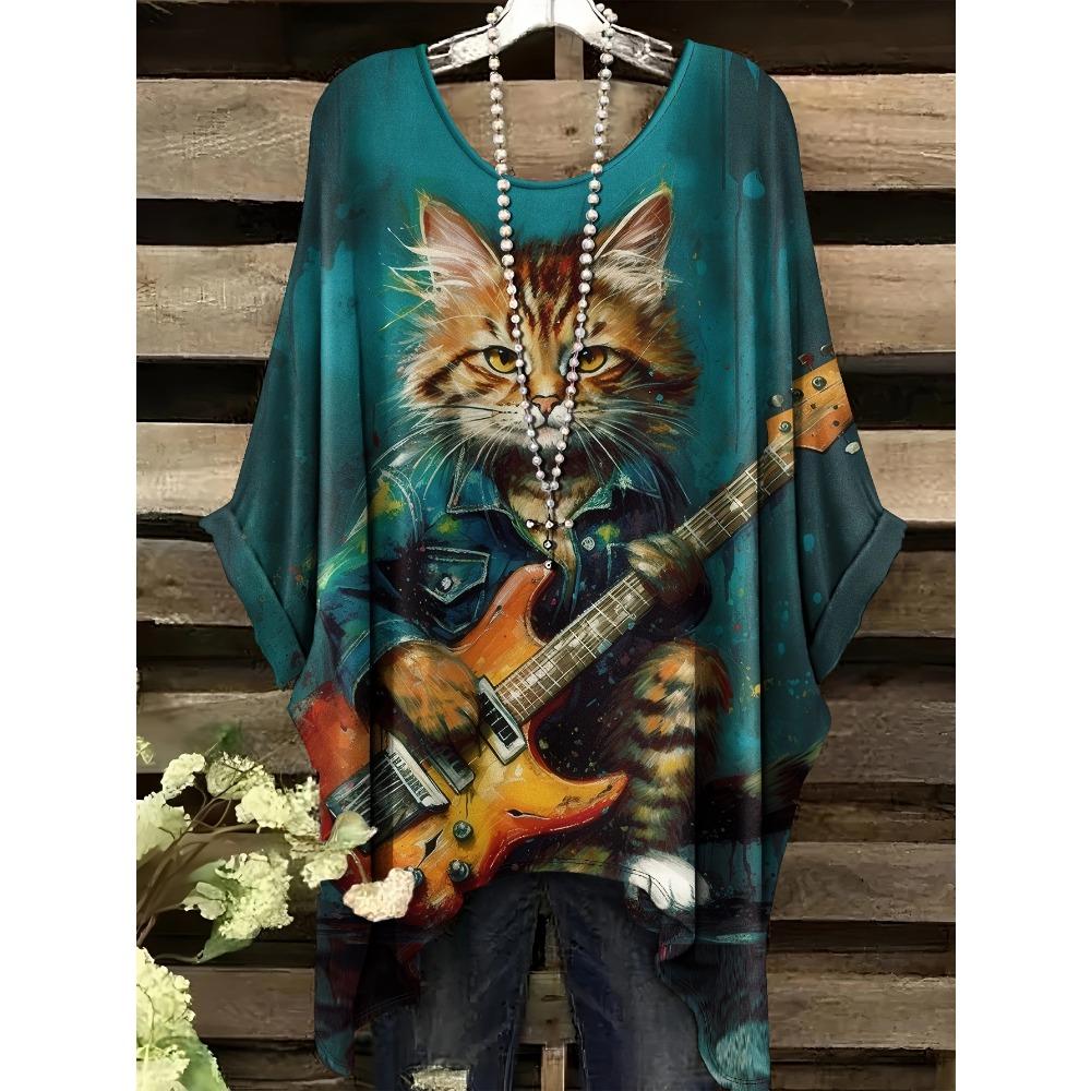 Bohemian Floral Tunic Plus Size Women's Bohemian Floral Print Tunic T-Shirt Short Sleeve Round Neck Casual Top Vibrant 2025