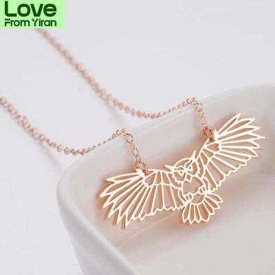 New Fashion Ins Style Hollow Owl Colier din oțel inoxidabil simplu origami pulover de animale mici Colier cu lanț de claviculă pentru femei