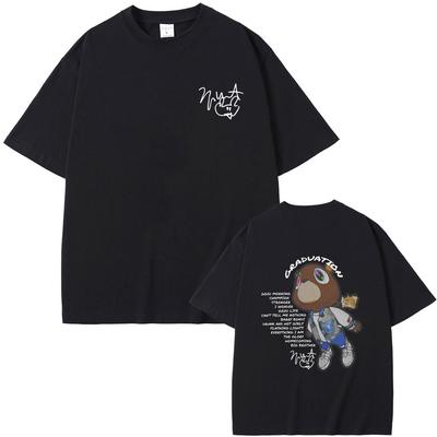 Camiseta Gráfica de Doble Cara de Graduación del Rapero Kanye West Unisex Unisex Hip Hop Oversized Cuello Redondo Camiseta Masculina Kanye Camisetas Negras