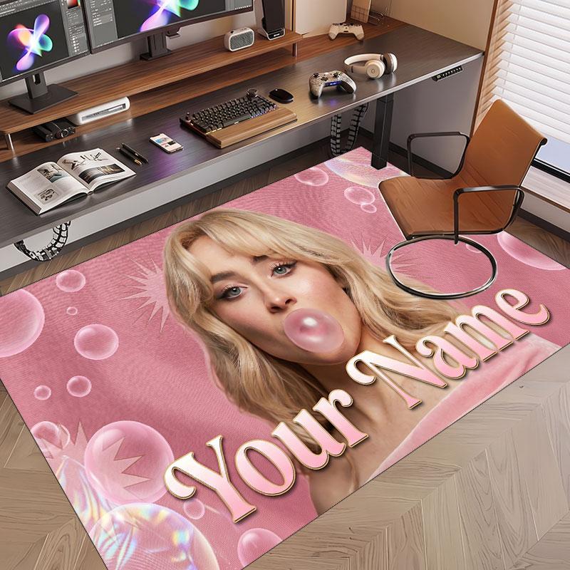 Custom Name Crystal Velvet Rug,Sabrina Carpenter Comfortable Anti Slip Floor Mat For Room Decoration