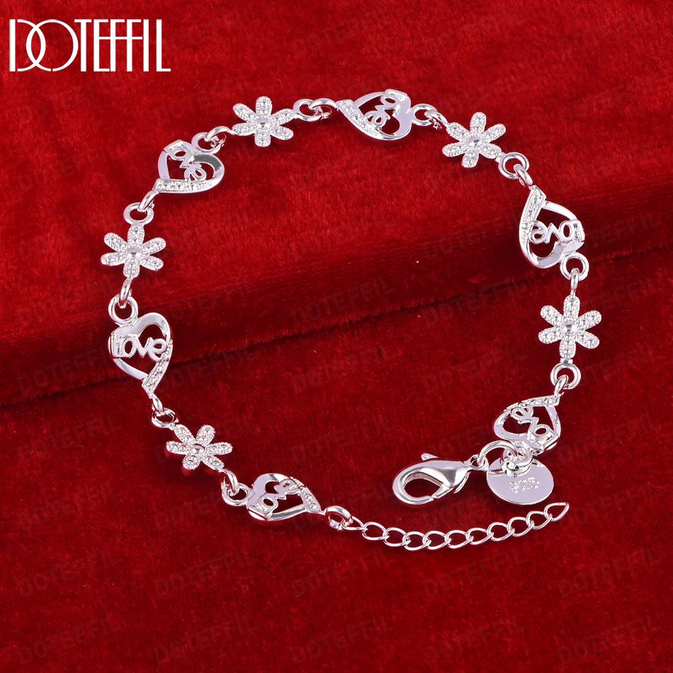 925 Sterling Silver Snowflake Heart Bracelet Fashion Wedding Gift Jewelry