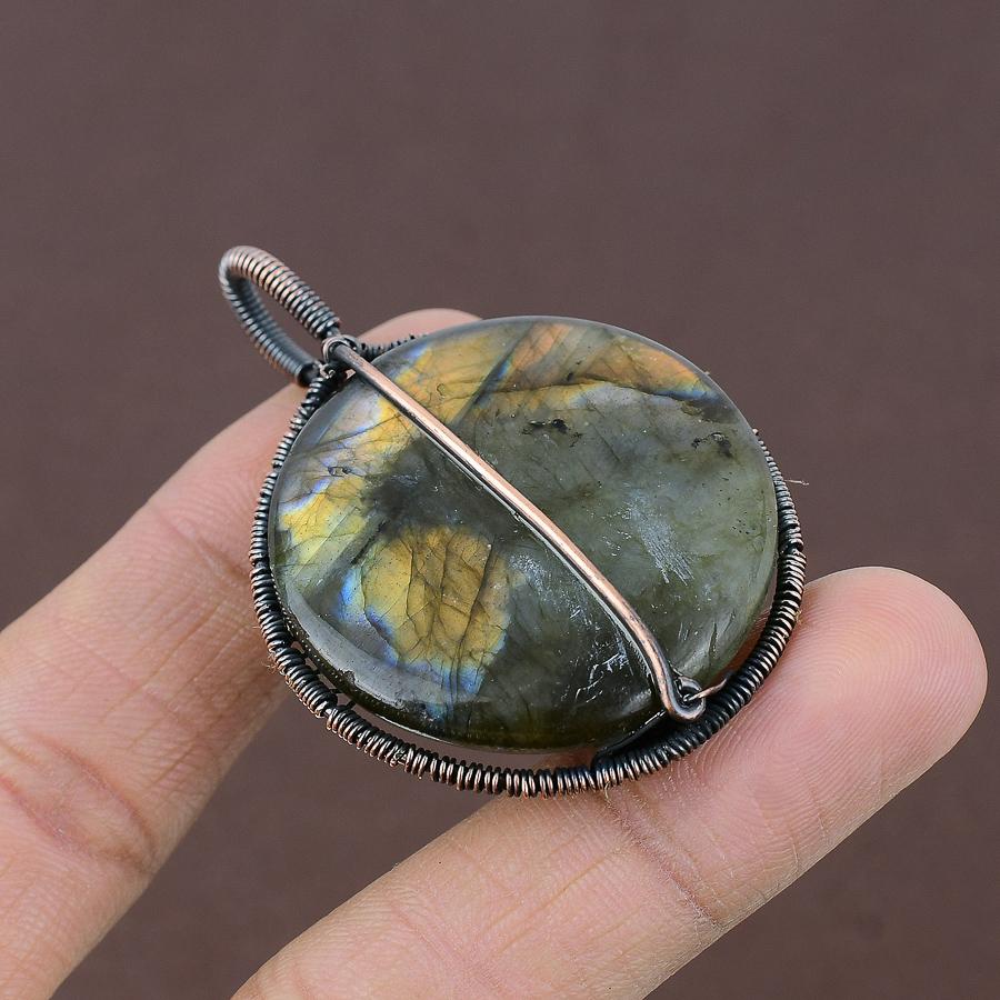 Natural Tree Of Life Labradorite Gemstone Copper Wire Wrap Pendant 2.36 K8y20