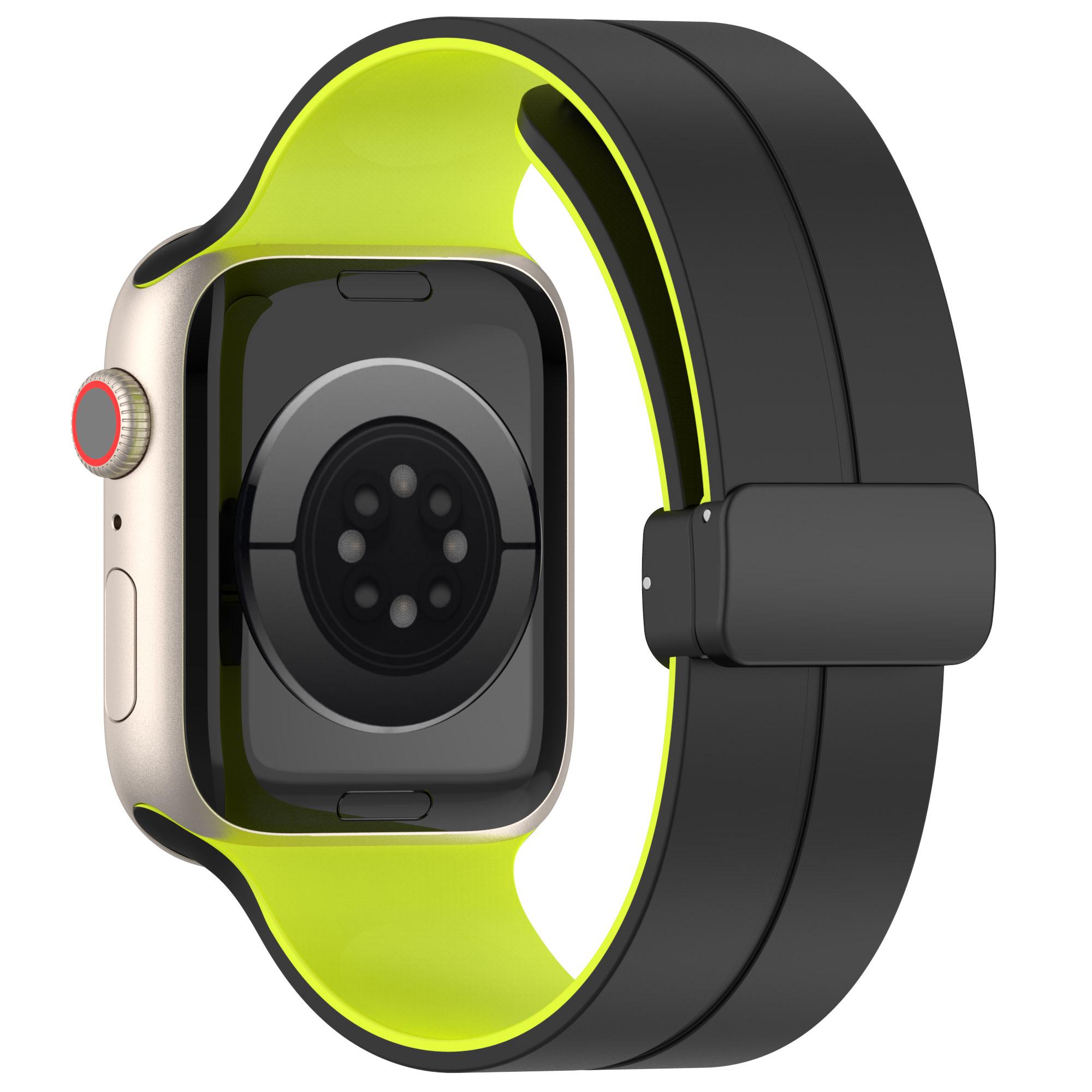 

Watch Strap for Apple Watch Series 10 42mm/9 8 7 41mm/SE (2023) SE (2022) SE 6 5 4 40mm/3 2 1 38mm Bi-Color Silicone Magnetic Buckle Wrist Band Black/Green