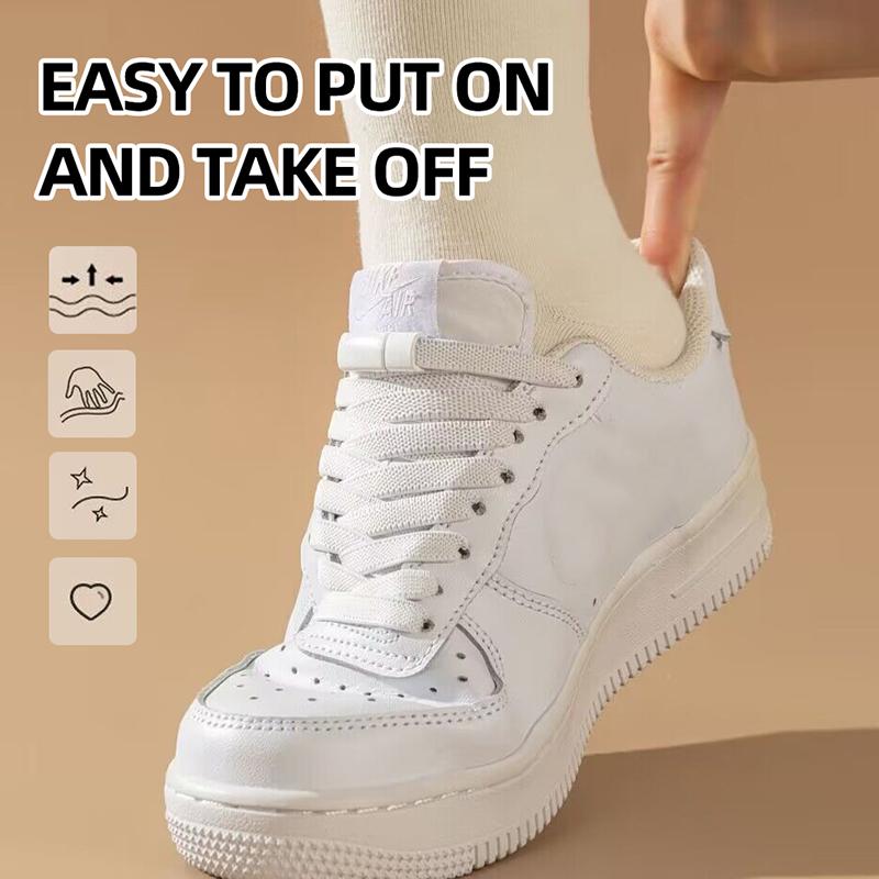 No-Tie Buckle Shoelaces White Elastic Stretch Flat Sports Laces for Adults and Kids No-Tie Fixing Magic Strap