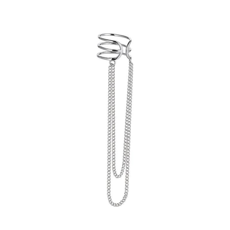 Long Chain Irregular Line Earclip Without Hole Earring for Women Simple Fake Piercing Earcuff Ear Accessories Zircon Party Gift