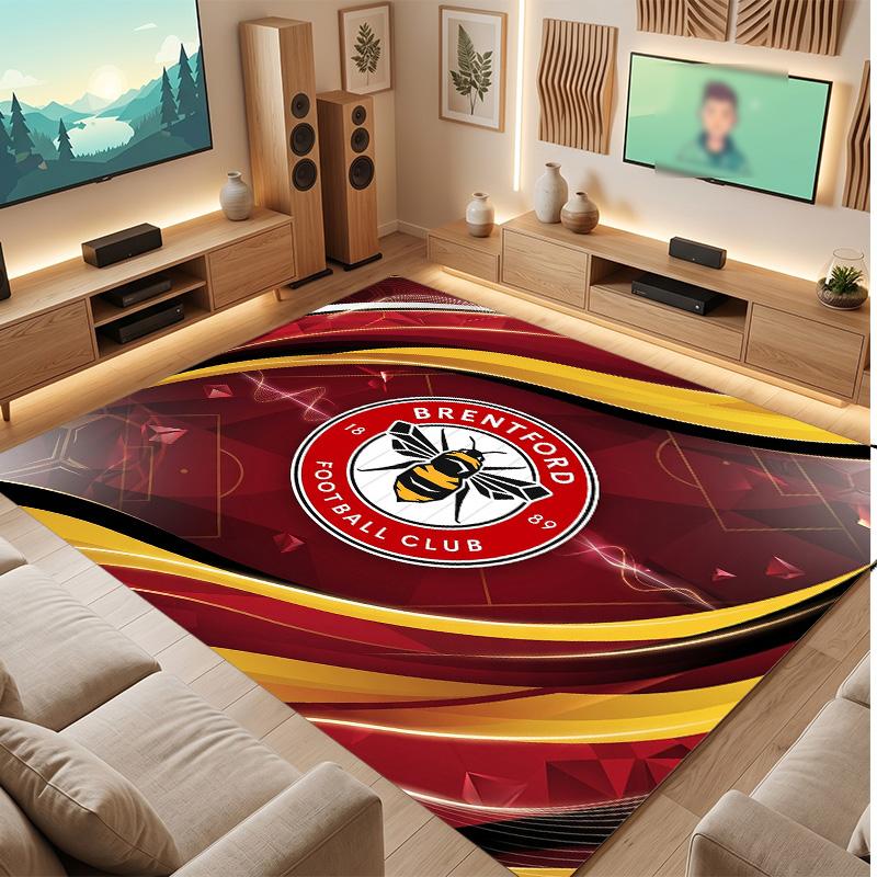 Brentford Football Print Crystal Velvet Rug, Comfortable Water Absorbent Non Slip Indoor Floor Carpet