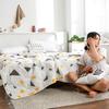 Geometric Triangle Pattern Summer Quilt-Lightweight Breathable Cotton Bedspread for Summer Yellow & Gray Design