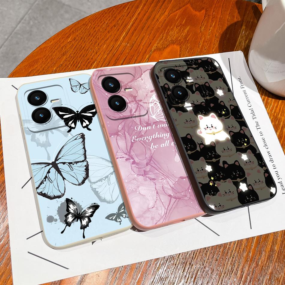 Case For Vivo Y22 Y22S Cover Camera Lens Protector For Vivo Y 22 Soft Liquid Silicone Cartoon Phone Back Covers For Women Man
