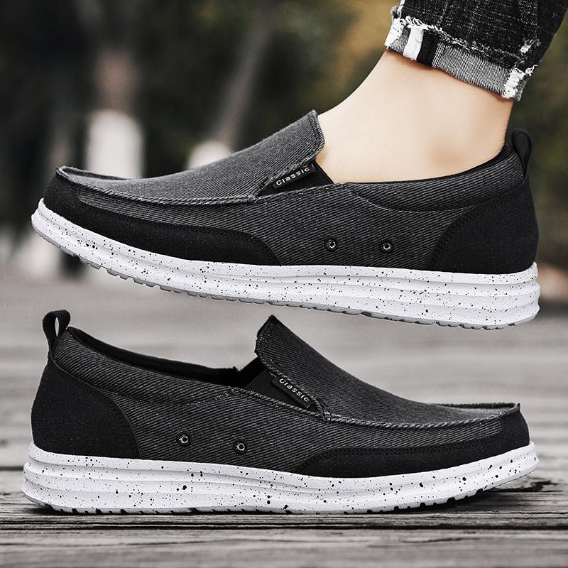 Men Outdoor Canvas Shoes Black Slip on Sneakers Driving Shoes Casual Khaki Wide Head Shoes for Farther Plus Size Lightweight