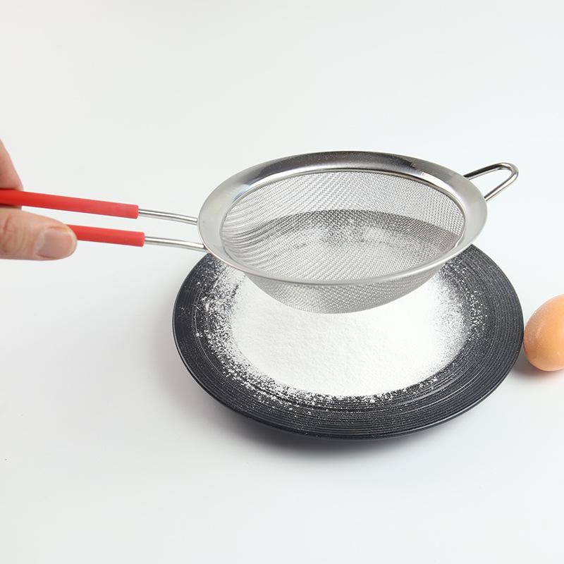 Silicone Handle Stainless Steel 30-Mesh Flour Sieve & Strainer Tool