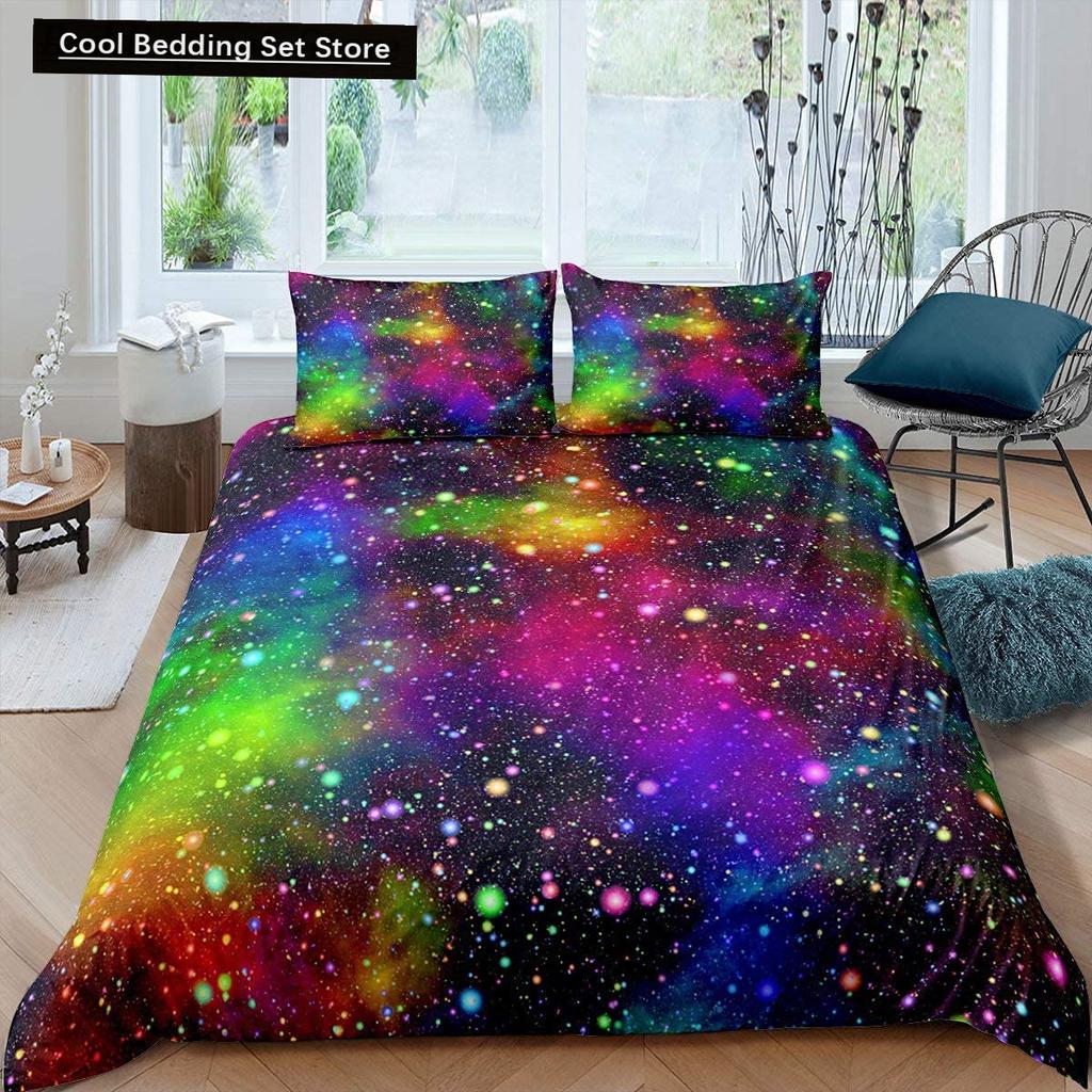 Starry Sky King Queen Duvet Cover Colorful Galaxy Bedding Set Outer Space 2/3pcs Quilt Cover Glitter Polyester Comforter Cover