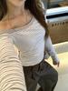Design Sense Sexy Slant Shoulder Slim Skinny Long Sleeve T-Shirt Women's Autumn and Winter Niche Bottom Shirt Off-Shoulder Top