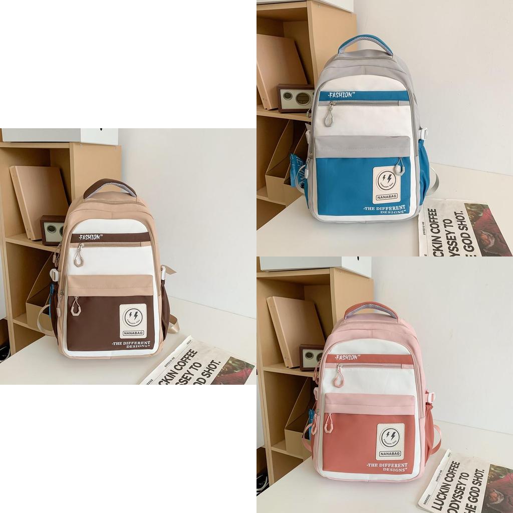 Retro Workwear Style Large Capacity Backpack Women Korean Version High School Students Color-blocking Trendy Shoulder Bag Men Travel Backpack