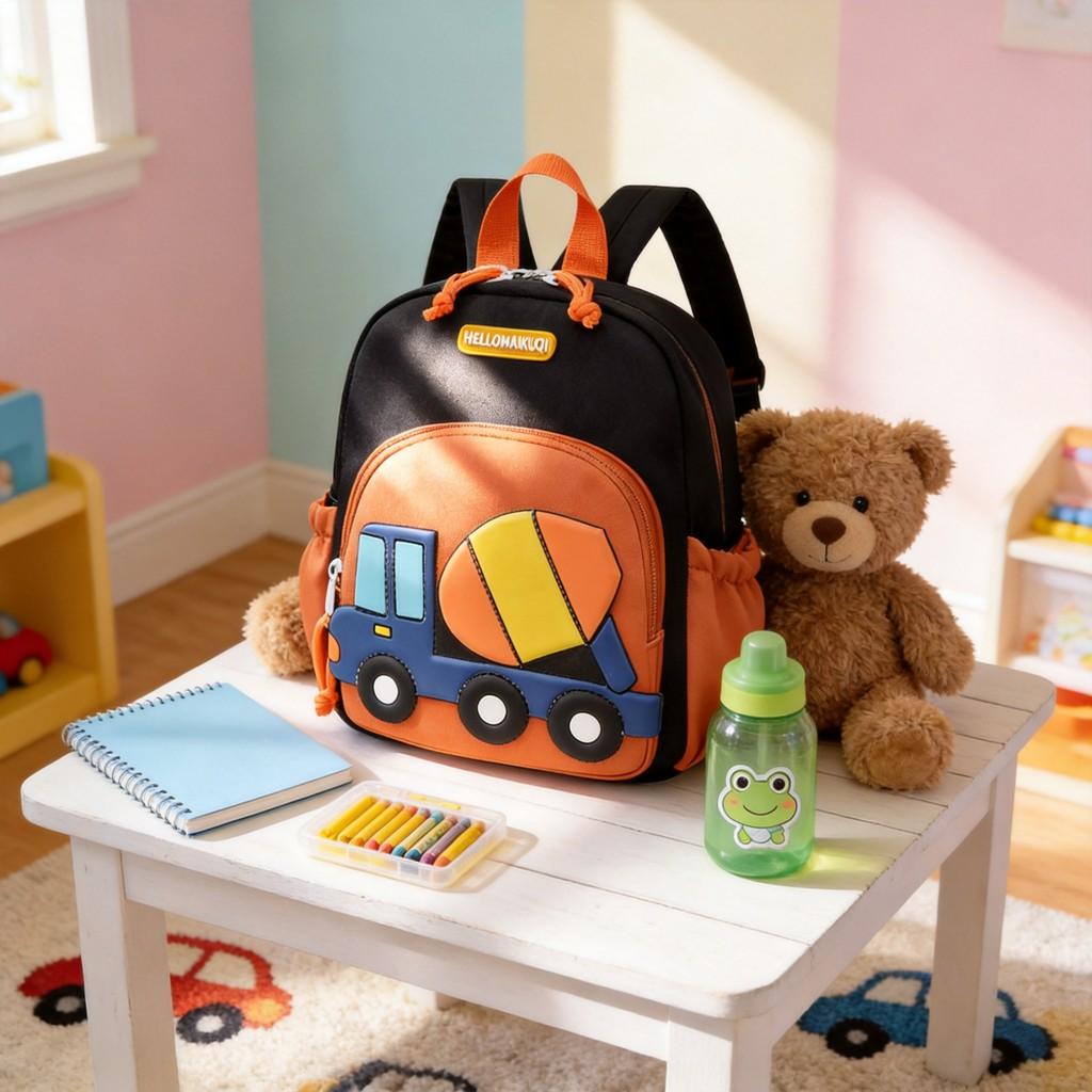 Kids Car Cartoon Backpack With Waterproof Oxford Fabric For School Learning