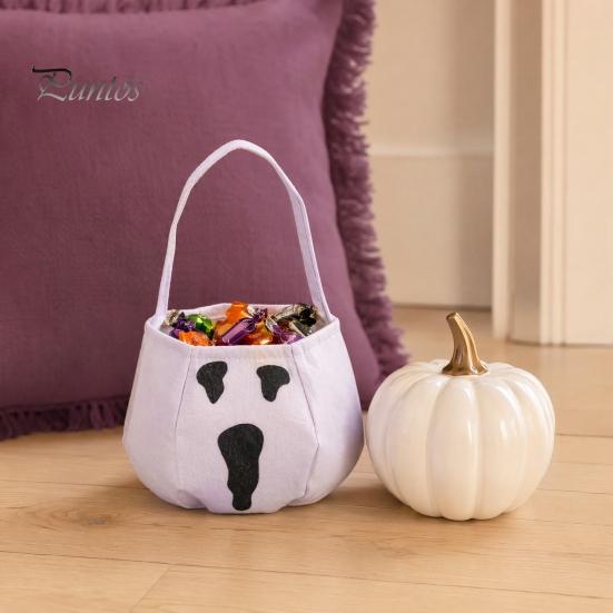 Halloween Party Decor Cute Treat or Trick Bag with Handle for Kids, Reusable Non Decoration Woven Candy Goodie Bag, Soft Handbag Basket Favors