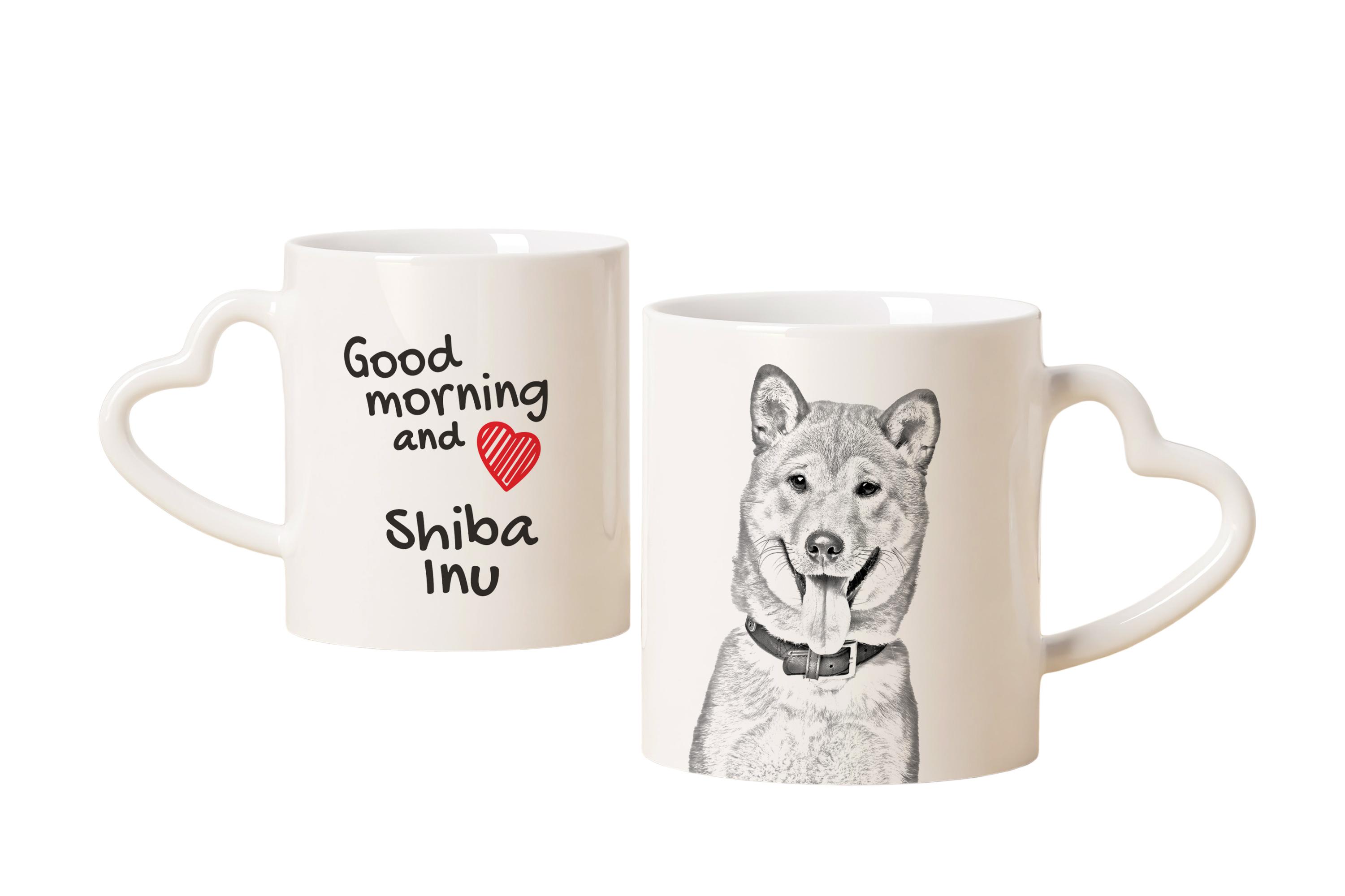 

Shiba Inu, Japanese Small Size Dog - cup with a dog, adorable cup with a heart-shaped handle, universal gift from the Art-Dog brand білий