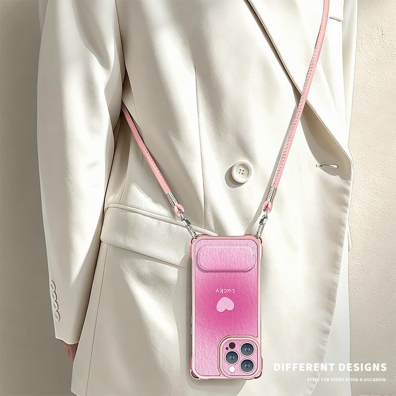 Love applies to iphone17promax iPhone case 15 four-corner lanyard 16 crossbody 14 bracket 13 silicone