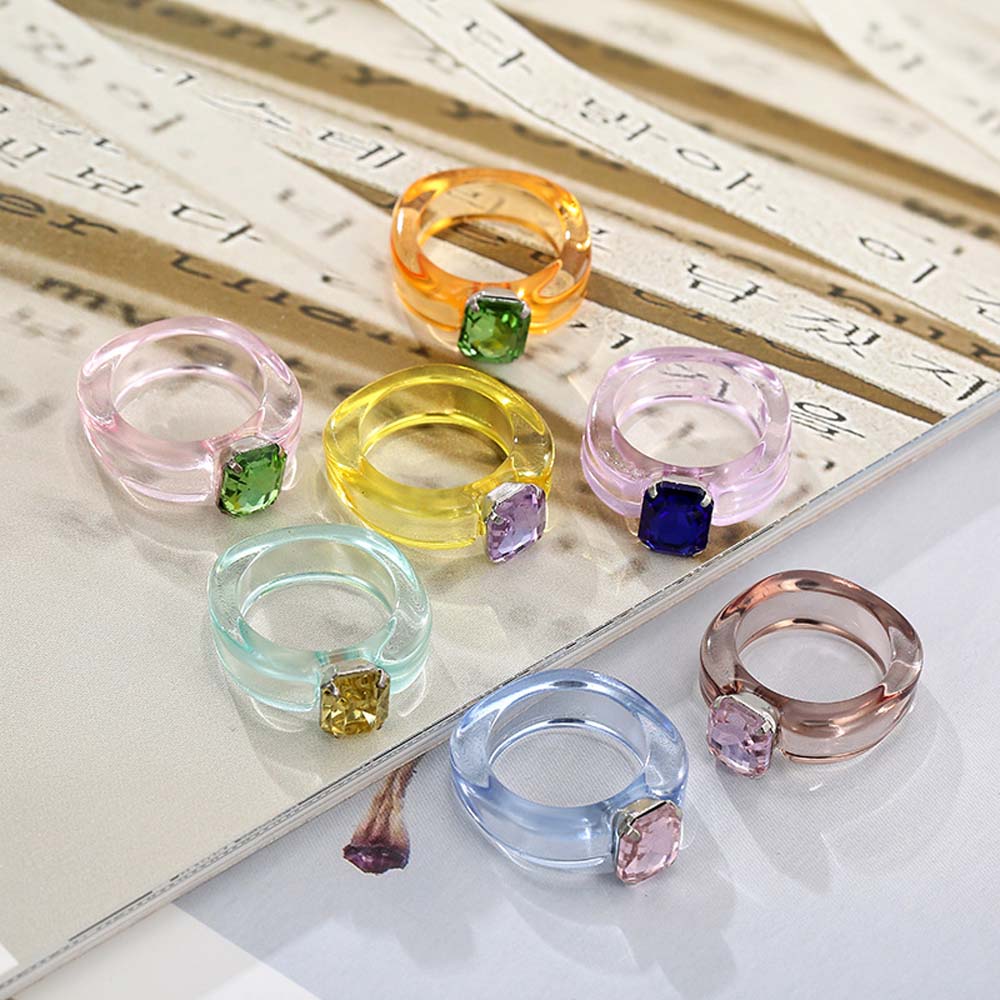 Vintage Trendy Cool Acrylic Jelly Color Women Finger Ring Transparent Resin Rings Fashion Jewelry
