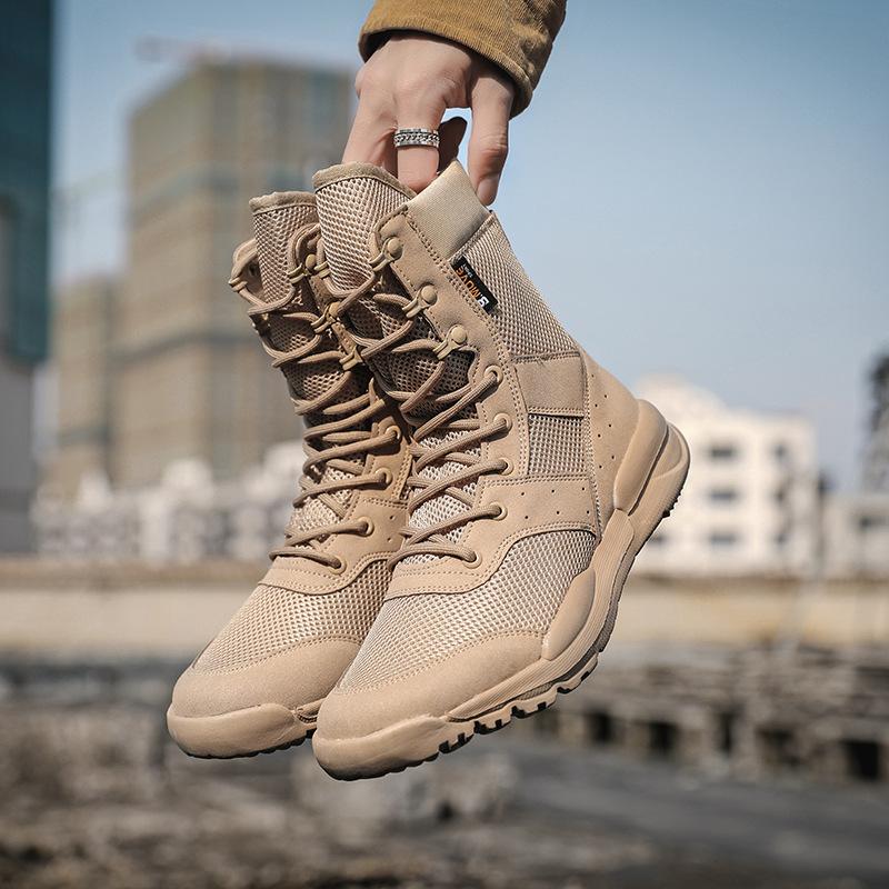 

дышащие боевые ботинки высокие армейские ботинки для пустыни мужские и женские ботинки для сил специального назначения на открытом воздухе сетчатые тактические ботинки песочного цвета 42