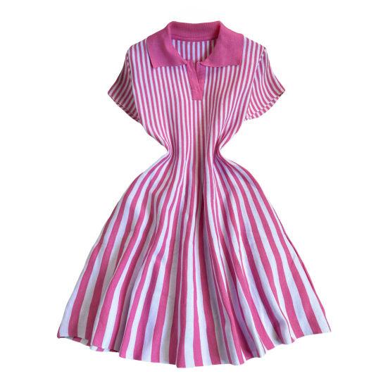Women's Striped Dress Summer Dress V Vertical Vintage A-line Sweater Dress