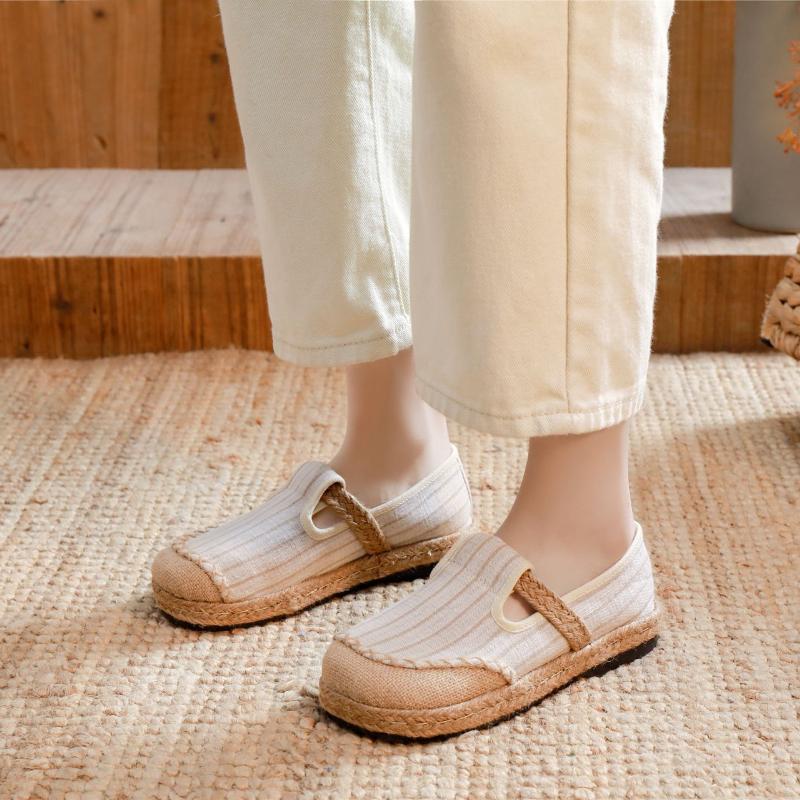 Hand-woven Women's Casual Shoes Simple Fashion Casual Slides Canvas Upper Linen Insole Tendon Sole Casual Shoes Zapatos De Mujer