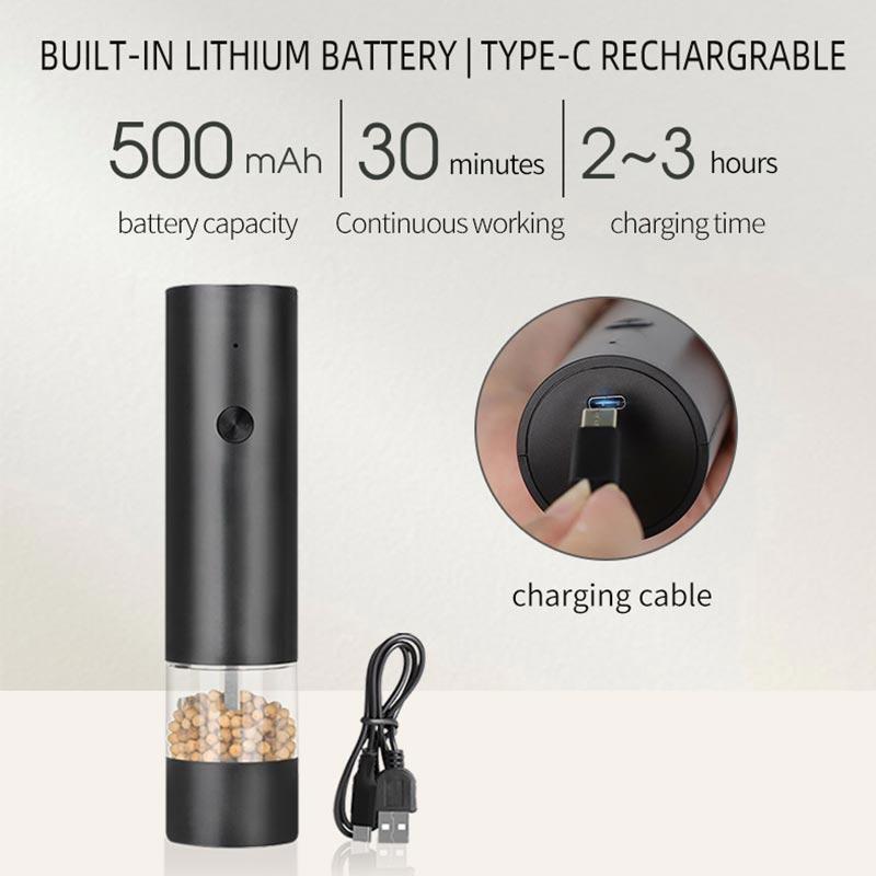 Electric Grinder USB Charging Electric Pepper Grinder With Base Simple Charging Pepper Mill with Double Support Sea Salt Grinder