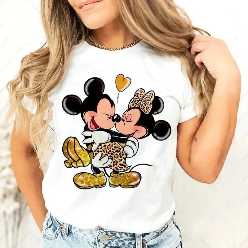 

MINISO Новая женская футболка с леопардовым принтом Микки Мауса для мальчиков и девочек Повседневная семейная женская одежда Милая футболка с короткими рукавами Y2k 4XL