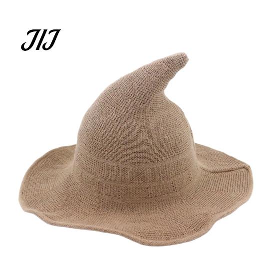 Witch Hat for Halloween Women Pointed Hat, Foldable Wide Brim Knitted Cap, Masquerade Party Prop Cosplay Autumn Winter, Themed Costume Accessory