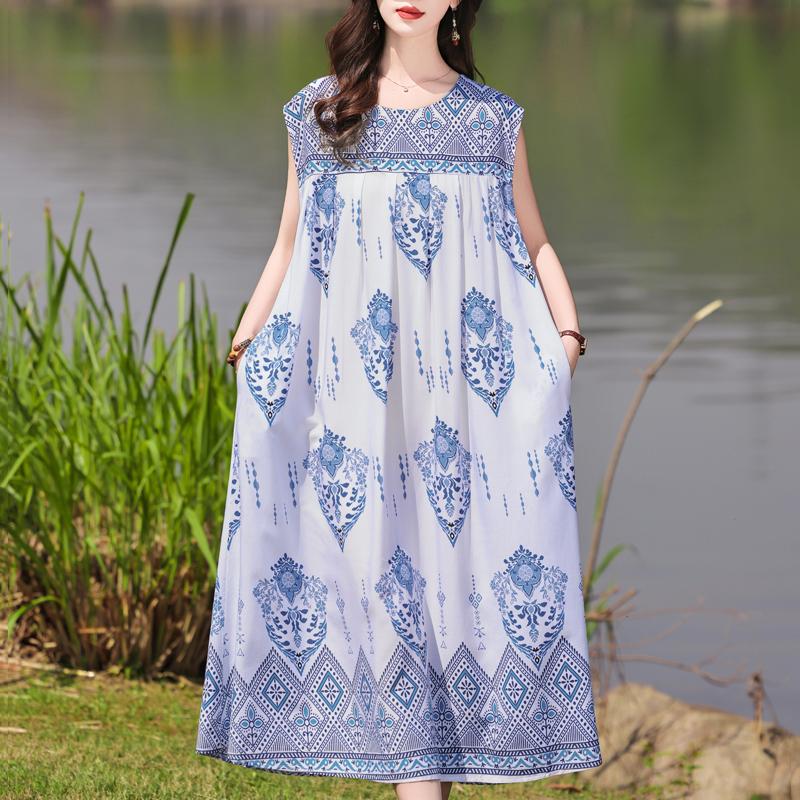 Robe d'été Vintage grande taille pour femme, surdimensionnée, ample, sans manches, décontractée, élégante, longue