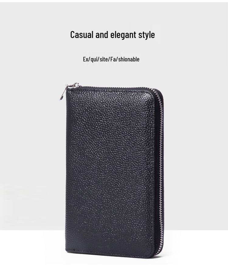 Genuine Leather RFID Passport and Document Holder with Multi-Card Slots and Zipper Pocket for Men and Women