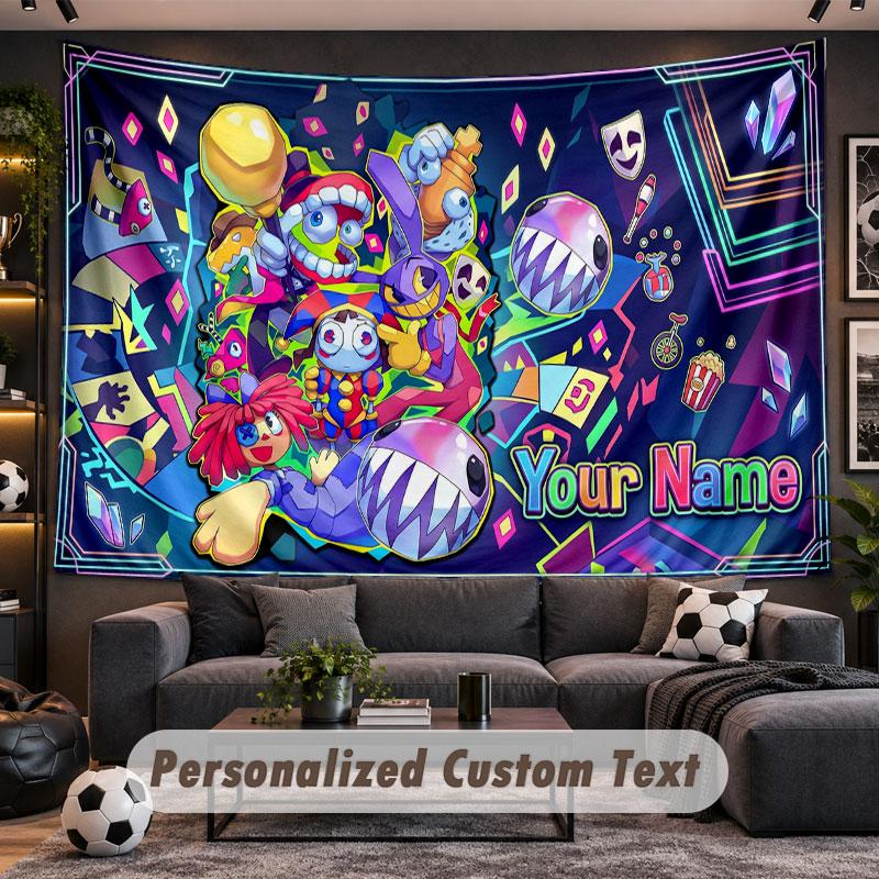 Wall Hanging Tapestry Custom NameThe Amazing Digital Circus Pattern Personalized Printed Fabric Wall Decor