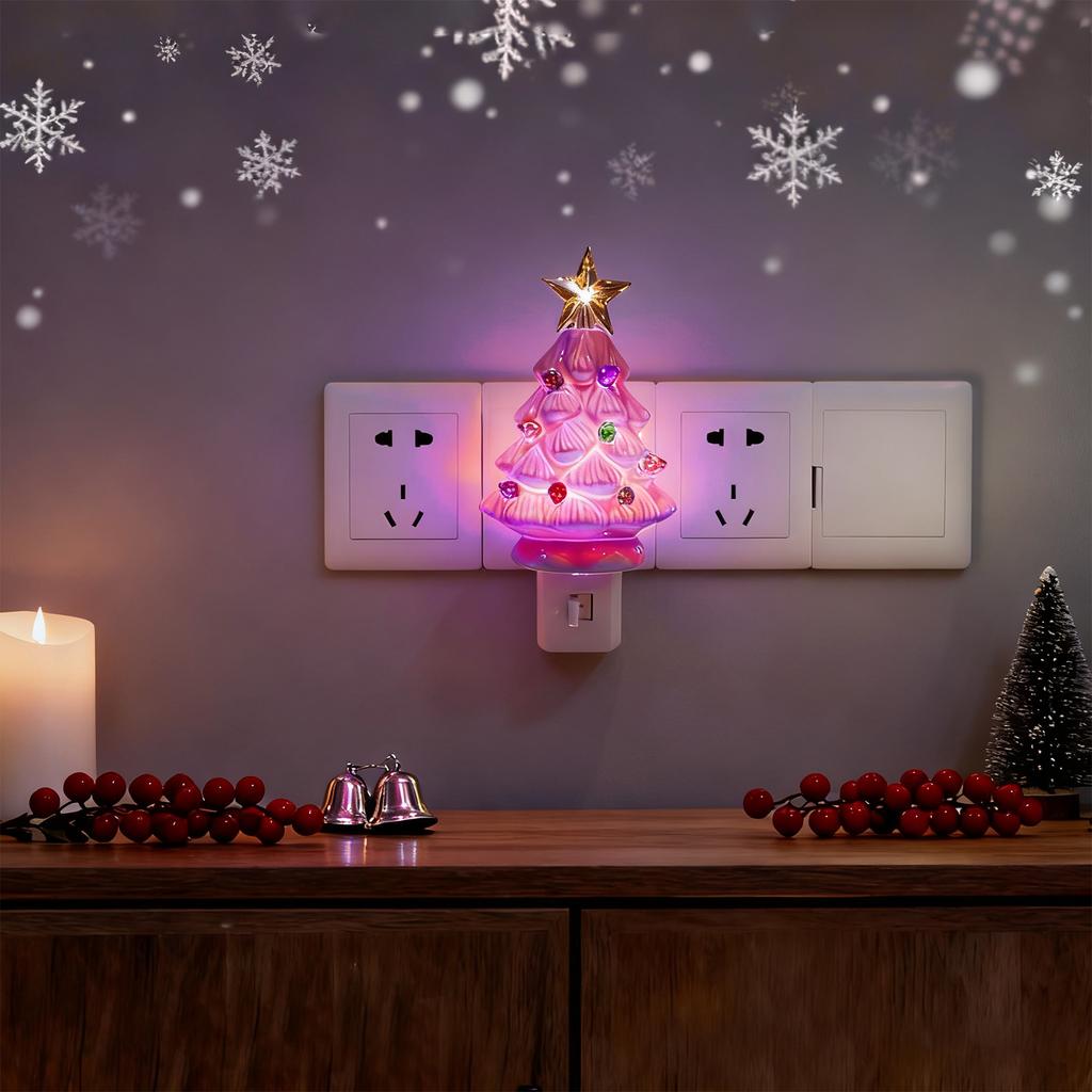 Plug-in Christmas Tree Night LightUL 360° Rotating Holiday Decoration