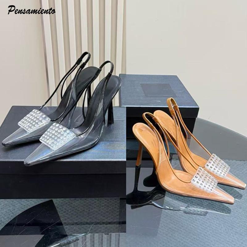 Fashion Luxury Rhinestones Transparent PVC Women Pumps Fashion Summer Slingbacks Stiletto High heels Elegant Female Wedding Party Shoes