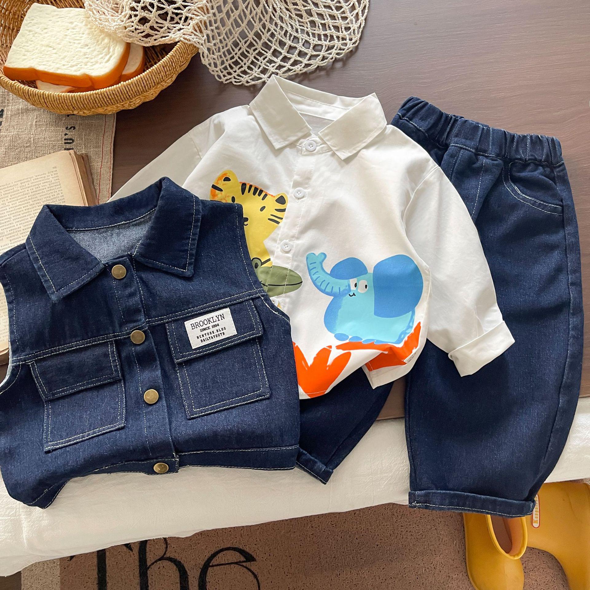 

Boys Spring & Autumn Denim Vest Clothing Set 2025: Fashionable 3-Piece Outfit for Babies 90 cm
