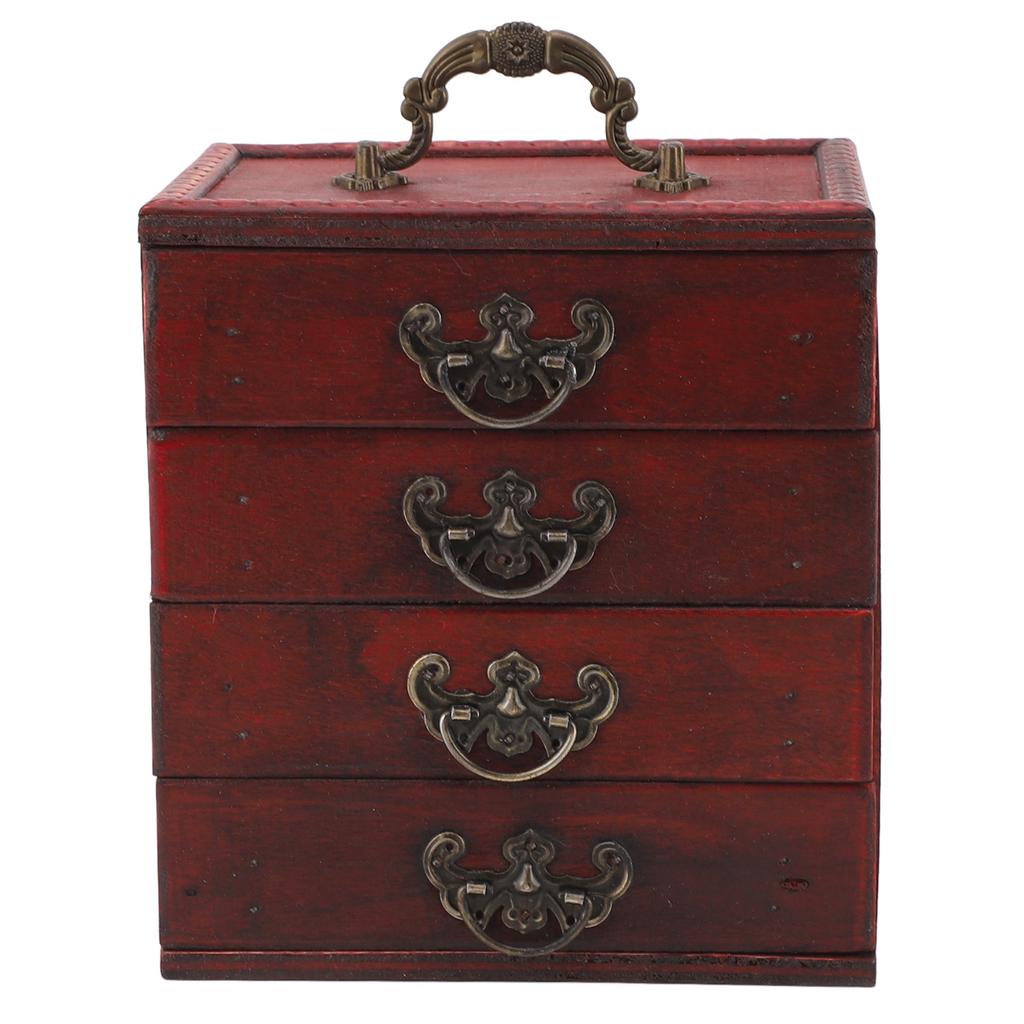 Jewelry Box Chinese Vintage Case 4 Drawer Wood Oriental Compact Ample Capacity Versatile Storage