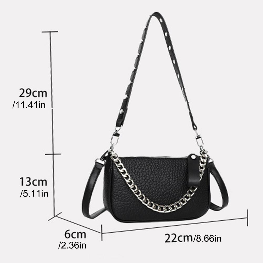 Women Genuine Leather Shoulder Bags Zip Closure Chain Decor Under The Arm Purse Vintage Y2K Handbag Trendy Purse Clutch