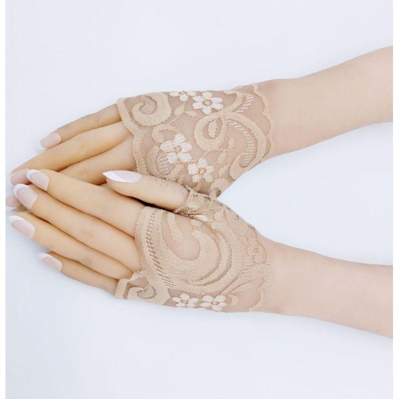 

Эластичные кружевные митенки Женские тонкие с открытыми пальцами Перформанс Защита от солнца Велоспорт Вождение Нескользящие Маскировка шрамов Маскировка татуировок Skin color 8cm All yards