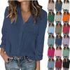 Women's Fashion Casual Solid Color Split Button Long Sleeve Shirt Top