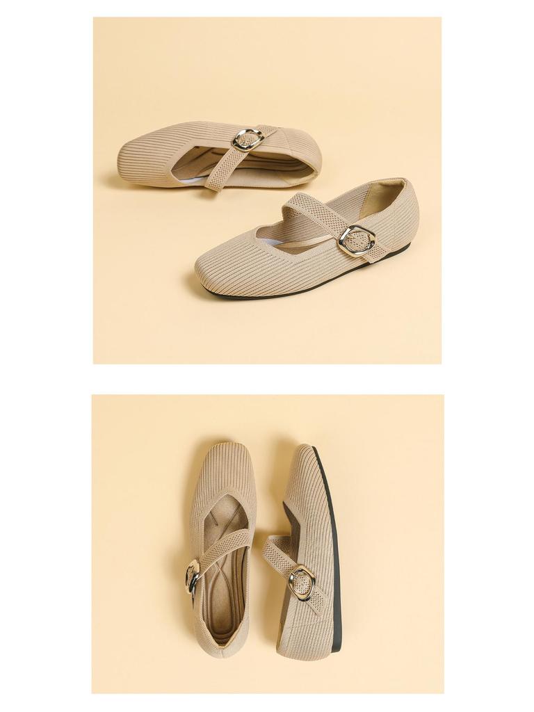 2024 Square Toe Queen's Knit Mary Jane Loafers - Soft Sole, Low Cut, Spring/Summer Style.
