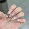 10Pcs Handmade French Gradient Cat Eye Press On Nails With 3D Butterfly Diamond Flowers Long Coffin Almond Shape