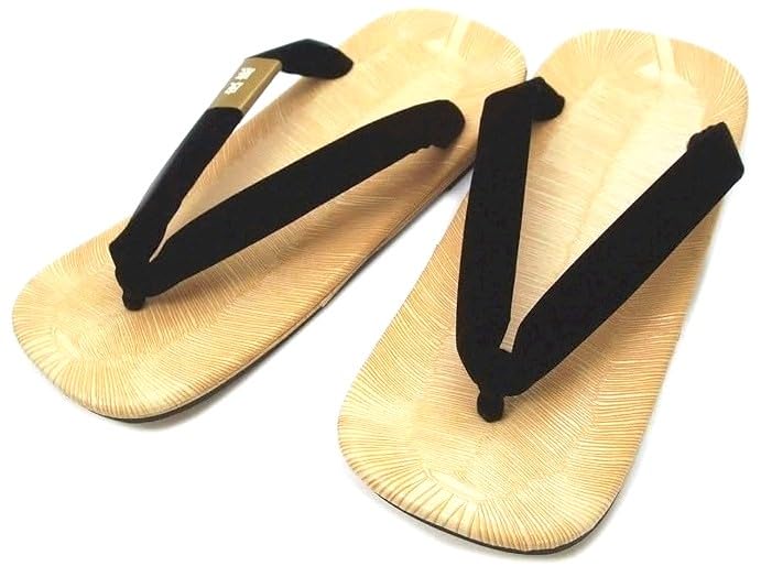 Asakusa in Geta Sandals with Black Straps for and Japanese Shoe [Made Japan] High-Quality Leather-Soled (Perfect Kimono, Yukata, Jeans. Men's) (Black,