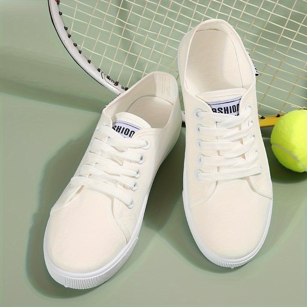 Women's Casual Canvas Sneakers Lightweight Lace-Up Low Tops Shoes for Spring Fall Breathable Black & White Sneakers