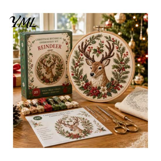 Christmas Ornament Craft Set Embroidery Kit for Beginners, Pre-Printed Pattern Full Creative Gift Parents And Friends of Tools, DIY Needlework Festive