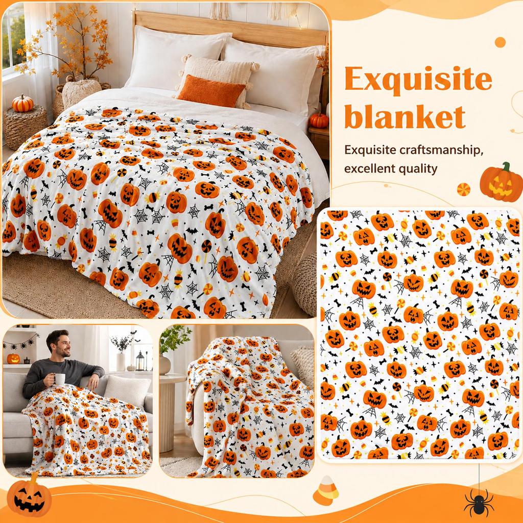 and Pumpkin Halloween Throw Blanket, Soft Plush Cozy for Festive Holiday Decor