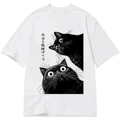 Japanese Cat Hot Selling 100%cotton Men's Shirt Hip-hop Y2k Graphic Short Sleeve Oversized Women's Short Sleeved Cheap T-shirt