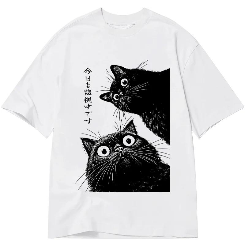 

Classic Retro Japanese Style Tshirt with Graphic Letter Print Fun Cat Top Street StyleWomen Clothing Fashion Personality Y2K 4XL
