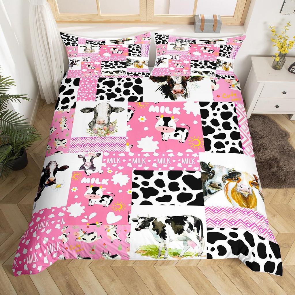 Farm Cow Duvet Cover Three-Piece Sunflower Quilt Cover Cute Cow Bedding Set