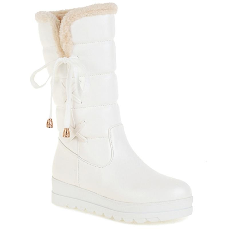 

Зимние ботинки-клинья Женские Зимняя обувь Клинья Балетки Теплый Мех Короткие ботинки Мода Розовый Черный Белый Обувь Обувь Женская Водонепроницаемая 37 белый