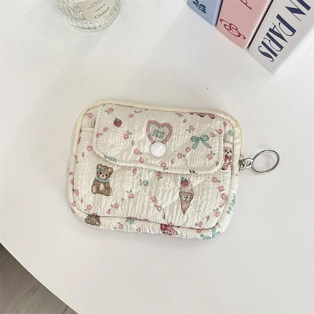 Cute Cartoon Quilted Cotton Makeup Bag Portable Lipstick Storage Organizer Bag Card Holder Mini Makeup Lipstick Storage Pouch